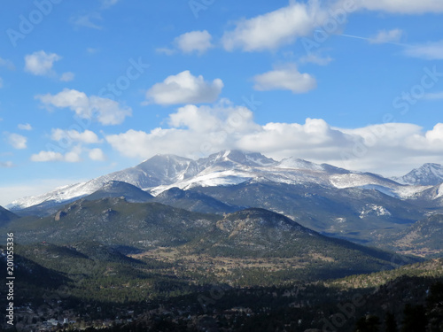 View of Longs Peak in Rocky Mountain National Park on a cloudy day