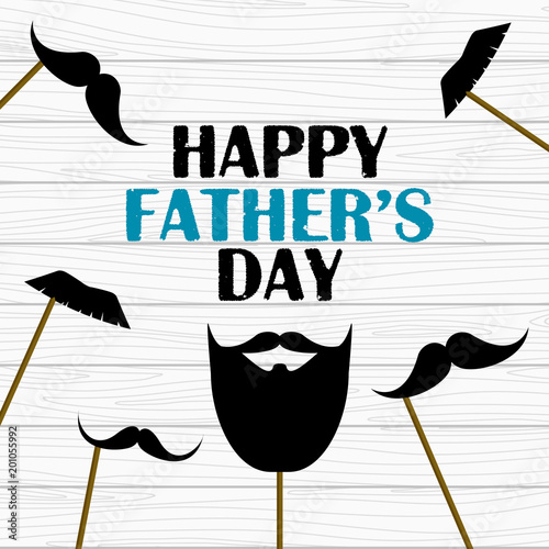 Happy father's day. Vector greeting card with fake mustaches photo props