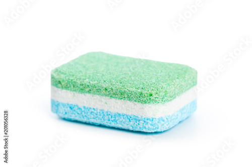Dishwasher tablets on a white background
