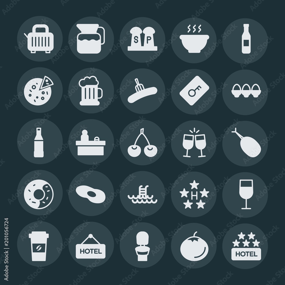 Modern Simple Set of food, hotel, drinks Vector fill Icons. ..Contains such Icons as toast, sign, plastic, food, service, reception, red and more on dark background. Fully Editable. Pixel Perfect. Modern Simple Set of food, hotel, drinks Vector fill Icons. ..Contains such Icons as toast, sign, plastic, food, service, reception, red and more on dark background. Fully Editable. Pixel Perfect.