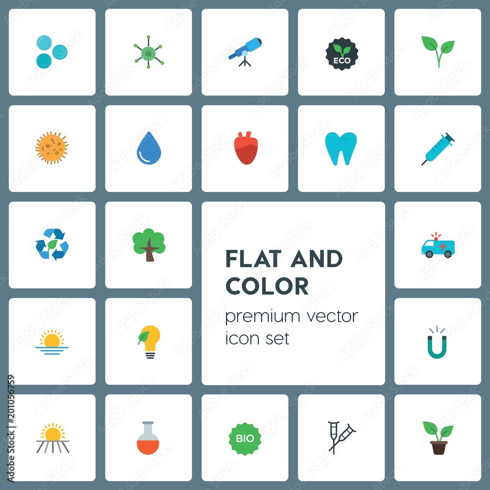 Modern Simple Set of health, science, nature Vector flat Icons. ..Contains such Icons as  experiment, interior,  garden,  forest, bio, green and more on grey background. Fully Editable. Pixel Perfect