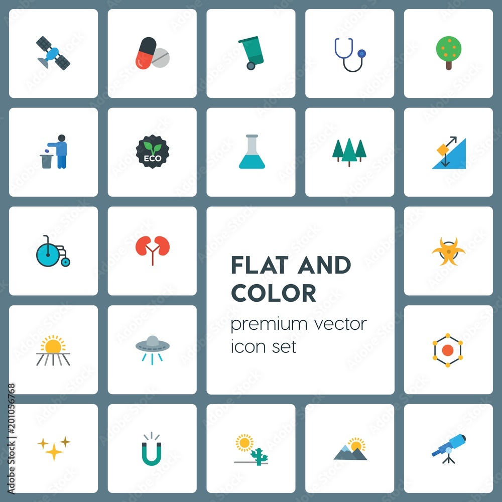 Modern Simple Set of health, science, nature Vector flat Icons. ..Contains such Icons as  particle, nature,  nature,  discovery,  desert, ufo and more on grey background. Fully Editable. Pixel Perfect