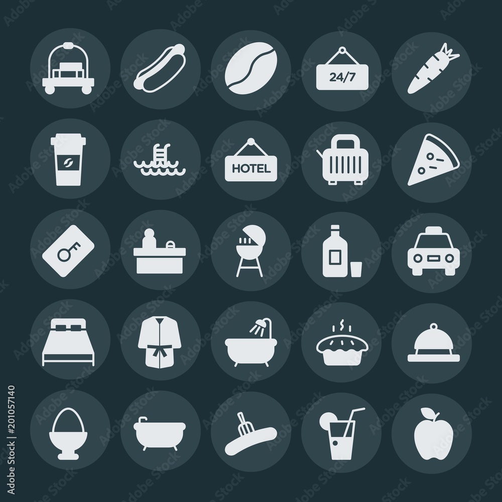 Modern Simple Set of food, hotel, drinks Vector fill Icons. ..Contains such Icons as mustard, hygiene, care, salad, easter, desk, spa and more on dark background. Fully Editable. Pixel Perfect. Modern Simple Set of food, hotel, drinks Vector fill Icons. ..Contains such Icons as mustard, hygiene, care, salad, easter, desk, spa and more on dark background. Fully Editable. Pixel Perfect.