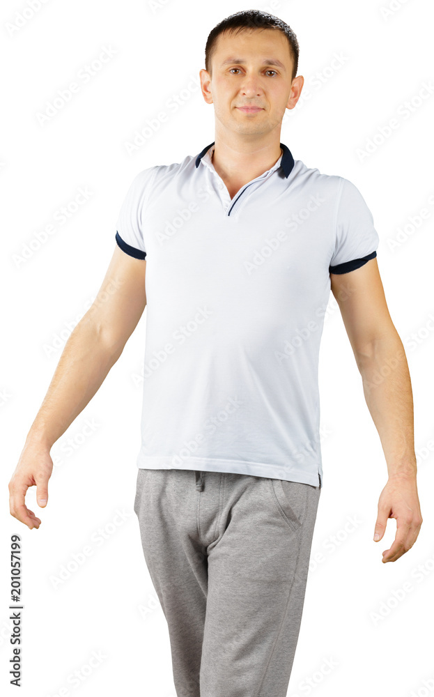 Friendly nice man in a sporty outfit isolated on white background Friendly nice man in a sporty outfit isolated on white background