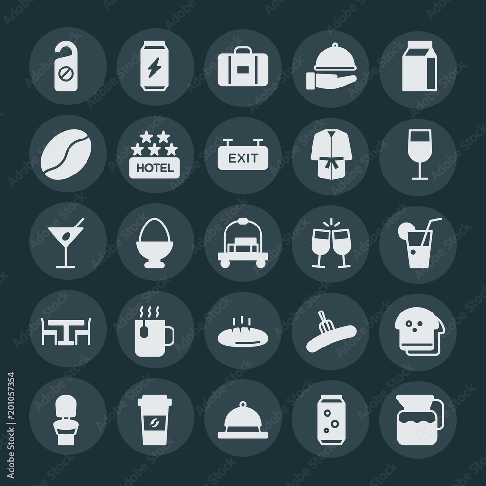 Modern Simple Set of food, hotel, drinks Vector fill Icons. ..Contains such Icons as can, drink, jug, bread, baggage, water, loaf, can and more on dark background. Fully Editable. Pixel Perfect. Modern Simple Set of food, hotel, drinks Vector fill Icons. ..Contains such Icons as can, drink, jug, bread, baggage, water, loaf, can and more on dark background. Fully Editable. Pixel Perfect.