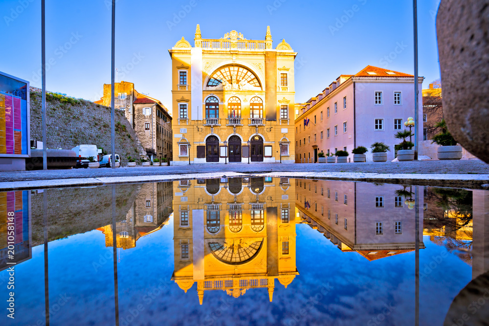 Croatian national theatre of Split water reflection view - obrazy, fototapety, plakaty 