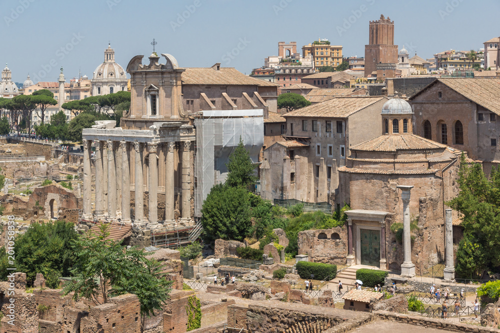 Amazing view of Roman Forum and Capitoline Hill in city of Rome, Italy
