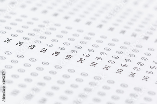 Test score sheet with answers