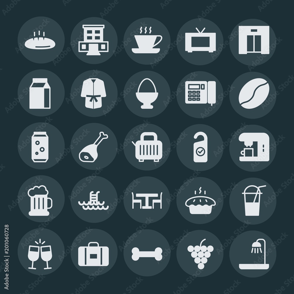 Modern Simple Set of food, hotel, drinks Vector fill Icons. ..Contains such Icons as building, celebration, bag, hotel, glass, food and more on dark background. Fully Editable. Pixel Perfect. Modern Simple Set of food, hotel, drinks Vector fill Icons. ..Contains such Icons as building, celebration, bag, hotel, glass, food and more on dark background. Fully Editable. Pixel Perfect.