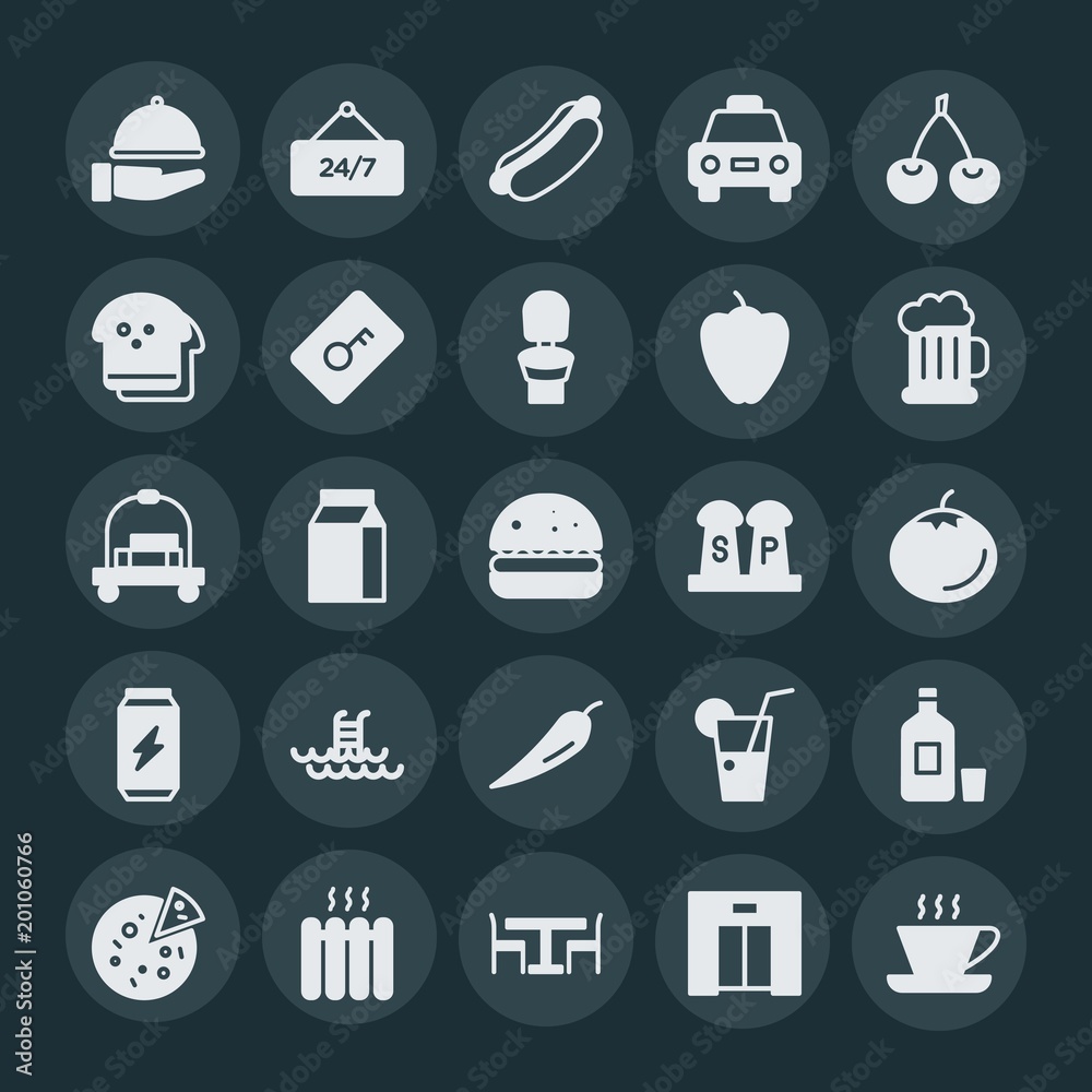 Modern Simple Set of food, hotel, drinks Vector fill Icons. ..Contains such Icons as lift, home, design, hotel, heater, dinner, metal and more on dark background. Fully Editable. Pixel Perfect. Modern Simple Set of food, hotel, drinks Vector fill Icons. ..Contains such Icons as lift, home, design, hotel, heater, dinner, metal and more on dark background. Fully Editable. Pixel Perfect.