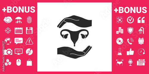 Hands holding Female uterus - protection symbol
