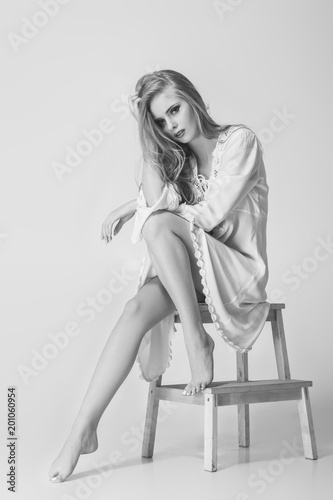 beautiful model blonde posing in studio