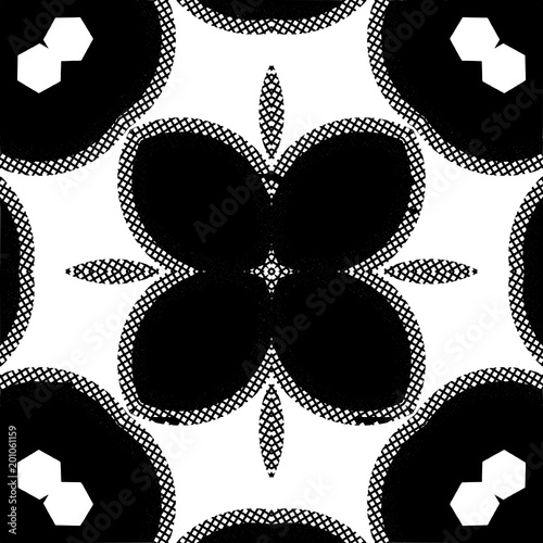 decorative abstraction pattern with a flower in a black - white colors