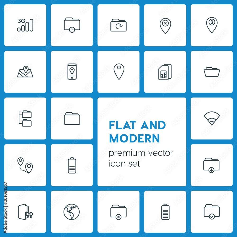 Modern Simple Set of location, folder, mobile Vector outline Icons. ..Contains such Icons as pin, phone, folder, office, card, sign, 3g and more on dark background. Fully Editable. Pixel Perfect Modern Simple Set of location, folder, mobile Vector outline Icons. ..Contains such Icons as pin, phone, folder, office, card, sign, 3g and more on dark background. Fully Editable. Pixel Perfect