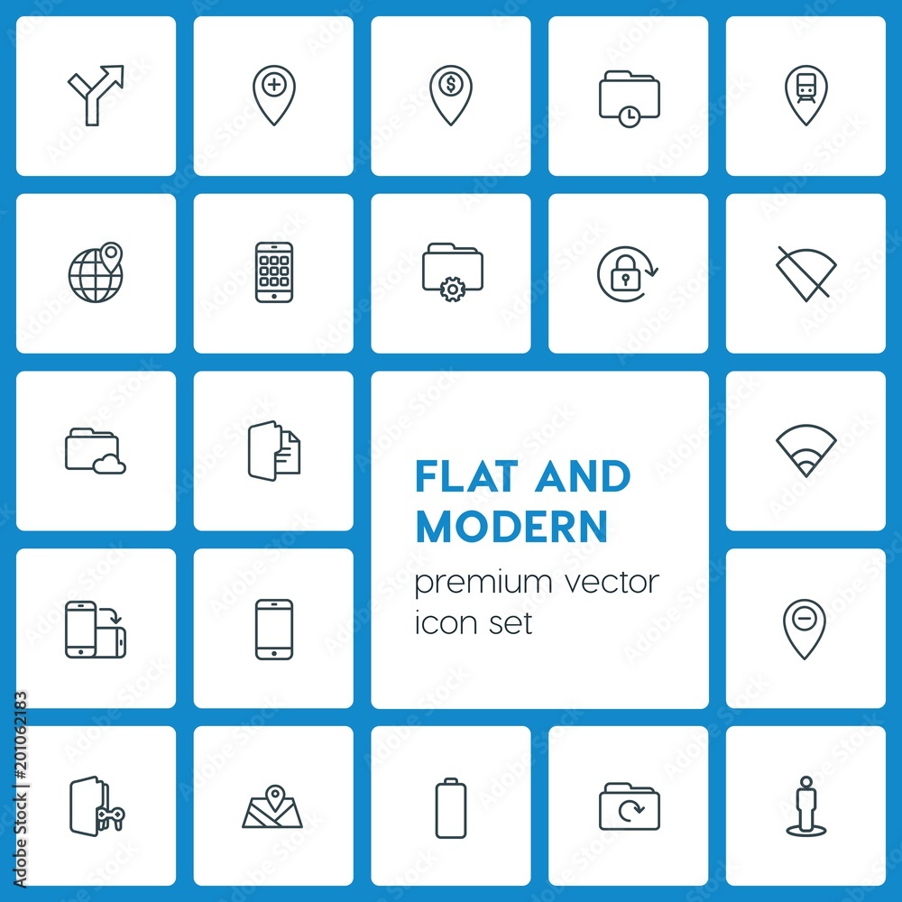 Modern Simple Set of location, folder, mobile Vector outline Icons. ..Contains such Icons as file, technology, office, money, update and more on dark background. Fully Editable. Pixel Perfect Modern Simple Set of location, folder, mobile Vector outline Icons. ..Contains such Icons as file, technology, office, money, update and more on dark background. Fully Editable. Pixel Perfect