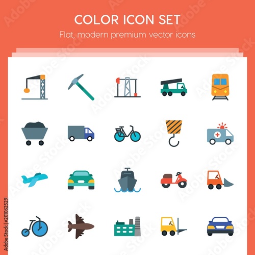 Fototapeta Naklejka Na Ścianę i Meble -  Modern Simple Set of transports, industry Vector flat Icons. ..Contains such Icons as  freight,  design,  industrial,  vector,  industry and more on red background. Fully Editable. Pixel Perfect..
