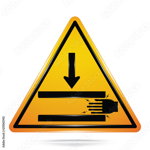 Vector and illustration graphic style,Pinch Point - Hand Crush symbols,Yellow triangle Warning Dangerous icon on white background,Attracting attention Security First sign,Idea for presentation,EPS10.
