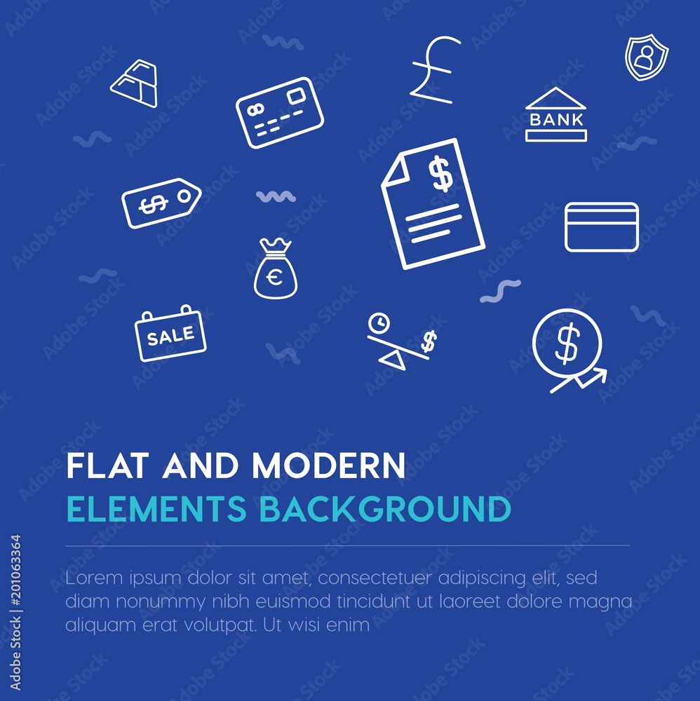 Naklejka premium business, money outline vector icons and elements background concept on blue background...Multipurpose use on websites, presentations, brochures and more