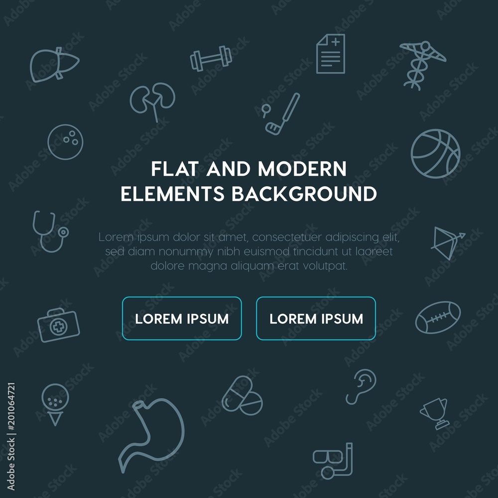 Naklejka premium health, sports outline vector icons and elements background concept on dark background...Multipurpose use on websites, presentations, brochures and more..