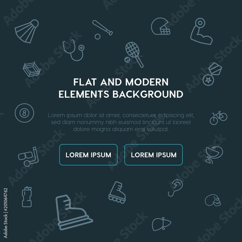 health, sports outline vector icons and elements background concept on dark background...Multipurpose use on websites, presentations, brochures and more..