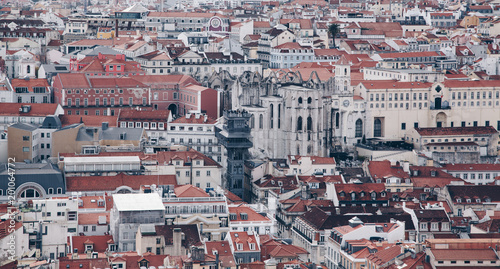 Panoramic view of Lisbon from the observation deck of the castle - Cityscape of the capital of Portugal .