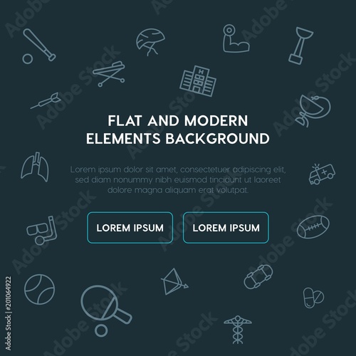 health, sports outline vector icons and elements background concept on dark background...Multipurpose use on websites, presentations, brochures and more..