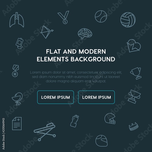 health, sports outline vector icons and elements background concept on dark background...Multipurpose use on websites, presentations, brochures and more..