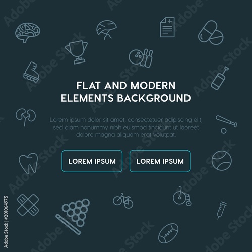 health, sports outline vector icons and elements background concept on dark background...Multipurpose use on websites, presentations, brochures and more..