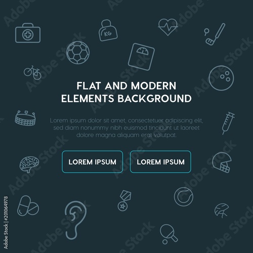 health, sports outline vector icons and elements background concept on dark background...Multipurpose use on websites, presentations, brochures and more..