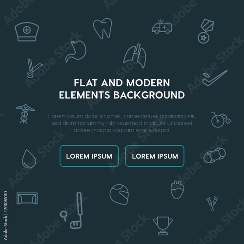 health, sports outline vector icons and elements background concept on dark background...Multipurpose use on websites, presentations, brochures and more..