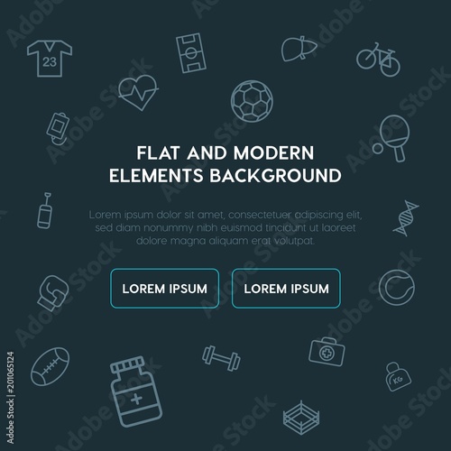health, sports outline vector icons and elements background concept on dark background...Multipurpose use on websites, presentations, brochures and more..