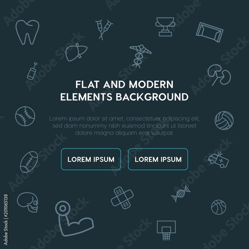 health, sports outline vector icons and elements background concept on dark background...Multipurpose use on websites, presentations, brochures and more..