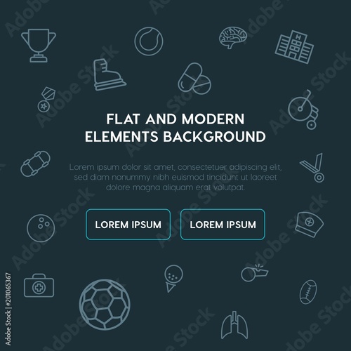 health, sports outline vector icons and elements background concept on dark background...Multipurpose use on websites, presentations, brochures and more..