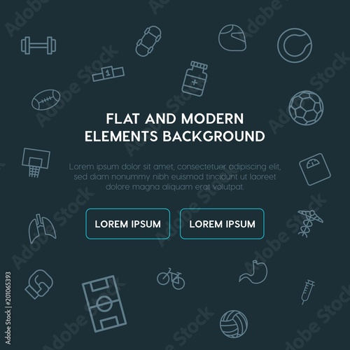 health, sports outline vector icons and elements background concept on dark background...Multipurpose use on websites, presentations, brochures and more..