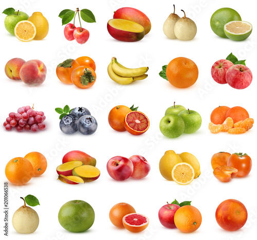 Collection of fruits and berries isolated on white background.
