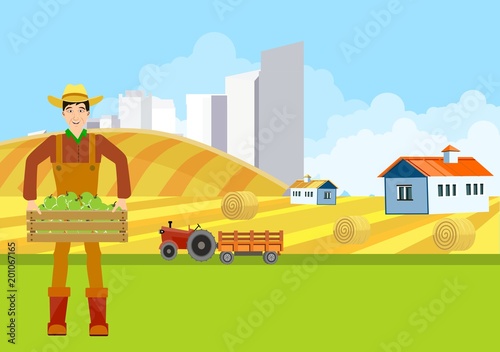 Countryside view vector countryside landscape background, city buildings, Agriculture theme, village.
