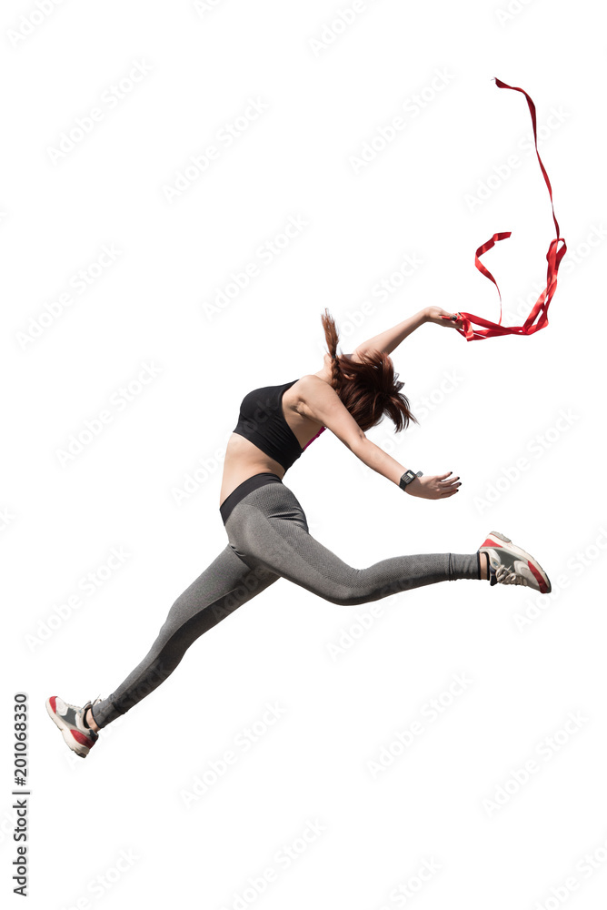 Gymnastic action female on a white background. Gymnastic action female on a white background.