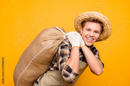 Fotografie Straw headwear package bag  healthy business businessman crop bio people labor person strength concept