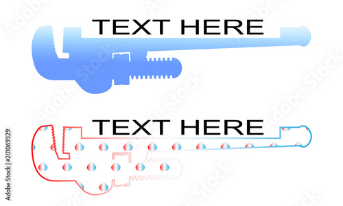 logo for plumber composed of a wrench pipe with space dedicated to a customizable text/two versions of a logo for plumber made with a stylized wrench pipe and space for the company name