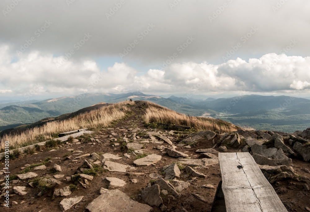 Obraz premium autumn on Kruhly Wierch hill in Polonina Carynska in autumn Bieszczady mountains in Poland