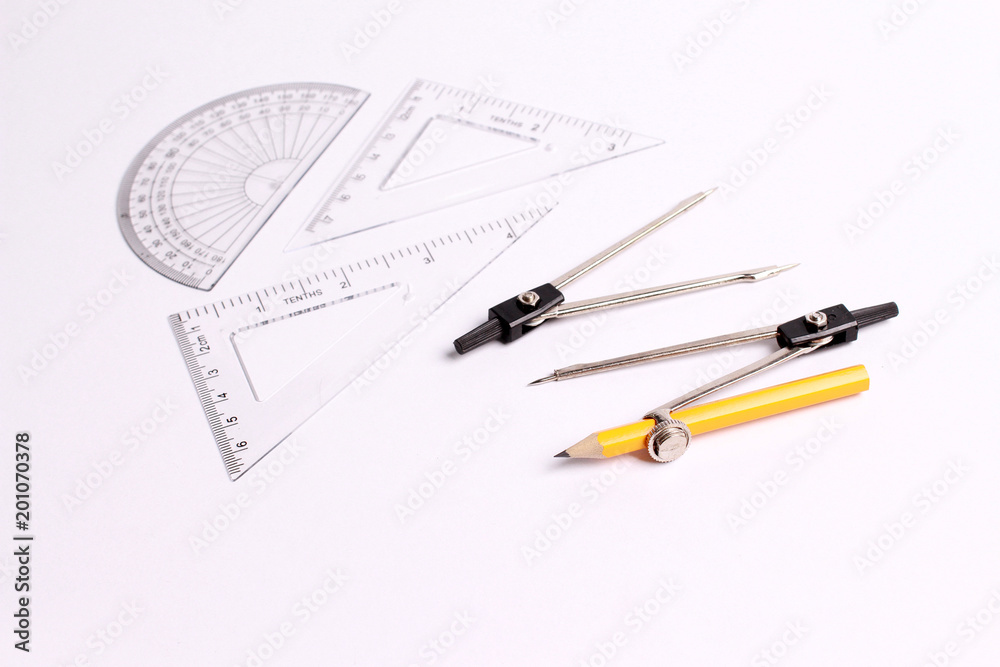 Geometry equipment on white background Geometry equipment on white background