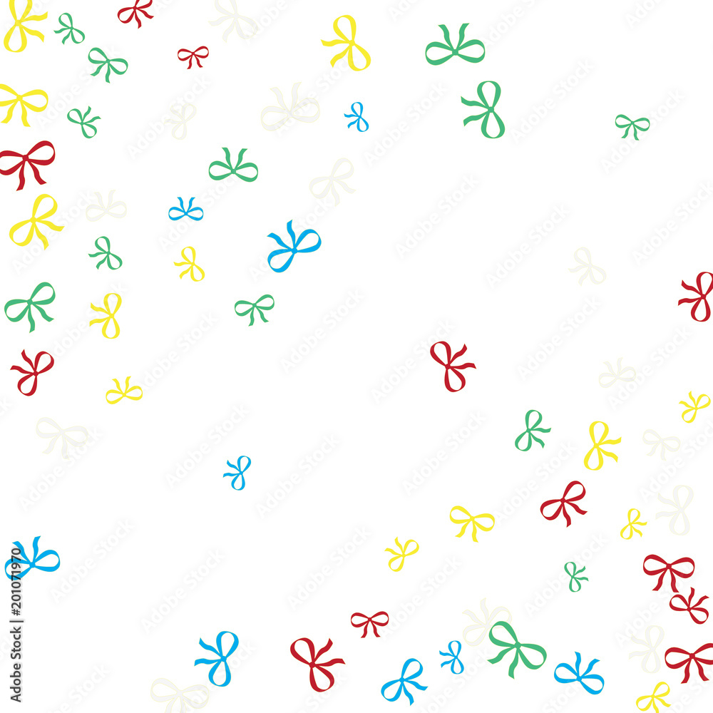 Festive Background with Colorful Bows. Delicate Pattern for Postcard, Print, Banner or Poster. Little Pretty Bows For Party Decoration, Wedding, Birthday or Anniversary Invitation. Vector