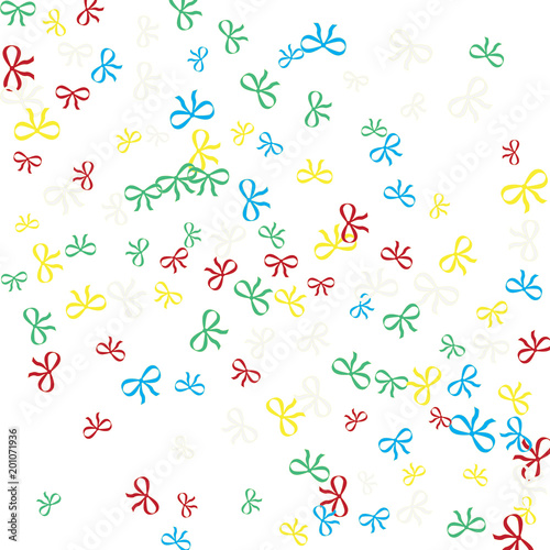 Festive Background with Colorful Bows. Delicate Pattern for Postcard, Print, Banner or Poster. Little Pretty Bows For Party Decoration, Wedding, Birthday or Anniversary Invitation. Vector