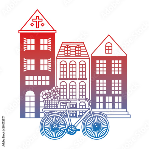 old buildings with bicycle cityscape scene vector illustration design