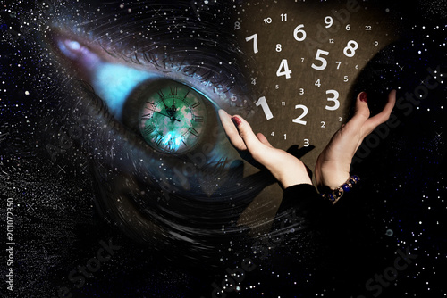 The world of numerology, hand and the flying figures