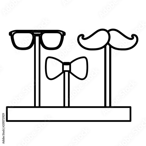 sunglasses bowtie and mustache fathers celebration vector illustration outline
