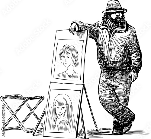 A street artist waiting his model