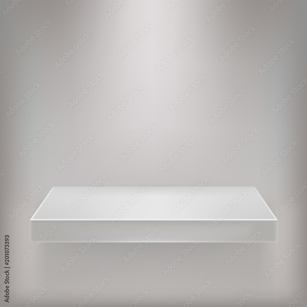 White empty shelf on a gray wall for design. White empty shelf on a gray wall for design.