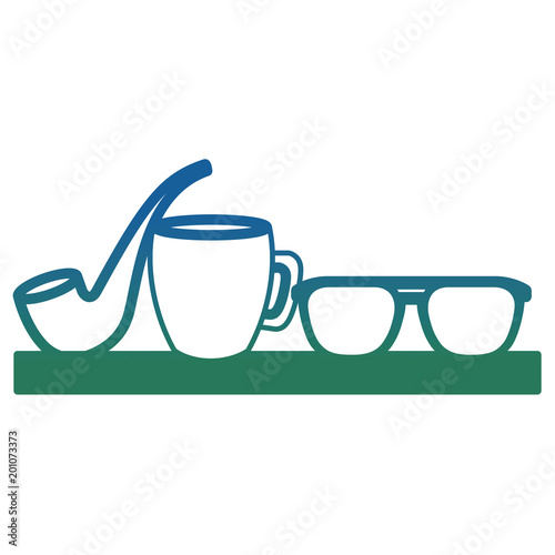 fathers decoration glasses coffee cup and smoking pipe vector illustration degraded color