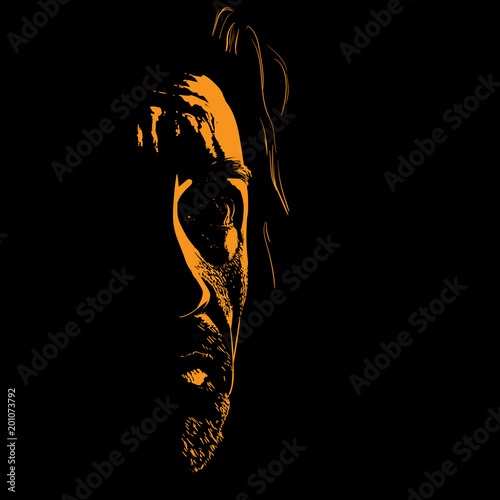 Man portrait silhouette in backlight. Vector. Illustration.